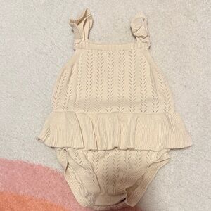 Charming Knit Ruffle Bodysuit in Cream